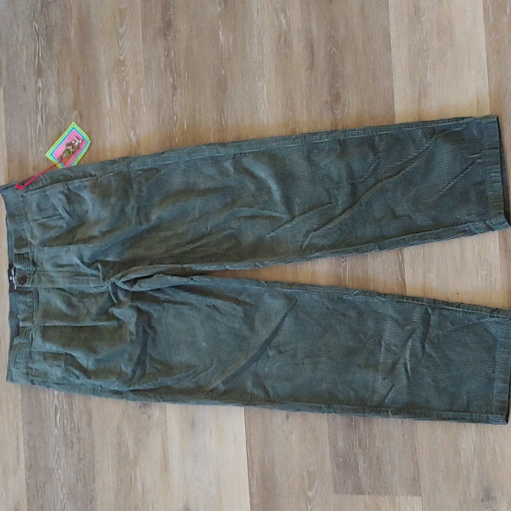 NWT Houston White Green Wide Leg Trouser Corduroy Pants Size 36X34